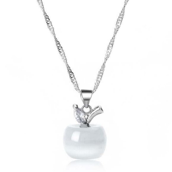 Small Apple Opalite Pendant with Austrian Crystal - 925 Sterling Silver Chain - Picture 2 of 2